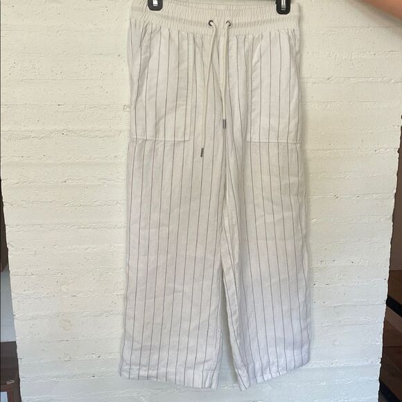 Athleta Stripe Bali Linen Crop Capri 0 Beachy Vacation Athleisure - Picture 1 of 3